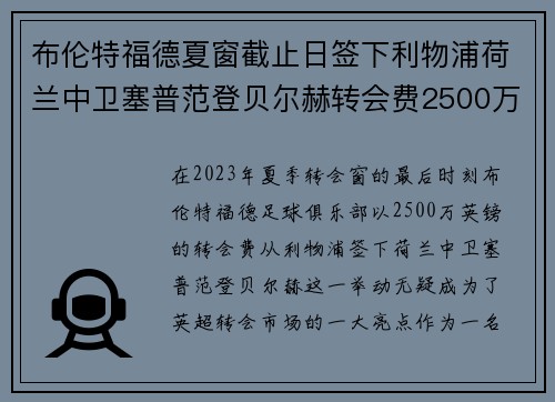布伦特福德夏窗截止日签下利物浦荷兰中卫塞普范登贝尔赫转会费2500万英镑
